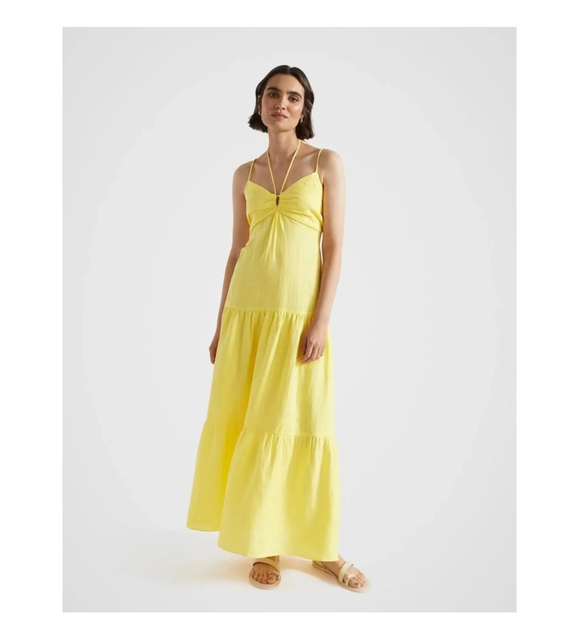 Seed Heritage Linen Tiered Halter Maxi Dress in Lemon Drop Size 8 - Image 1