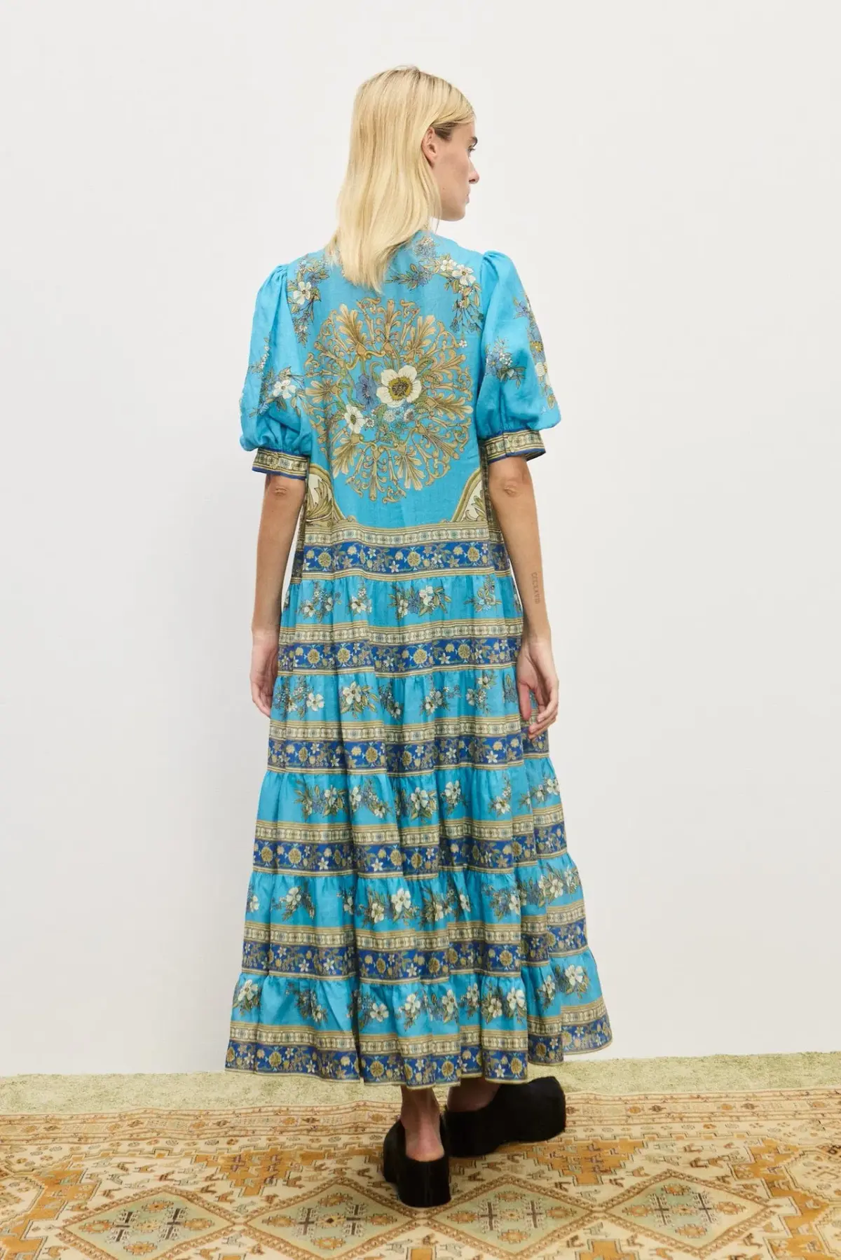 Alemais Cassie Tiered Midi Dress Blue Floral Print Size 10 - Image 2