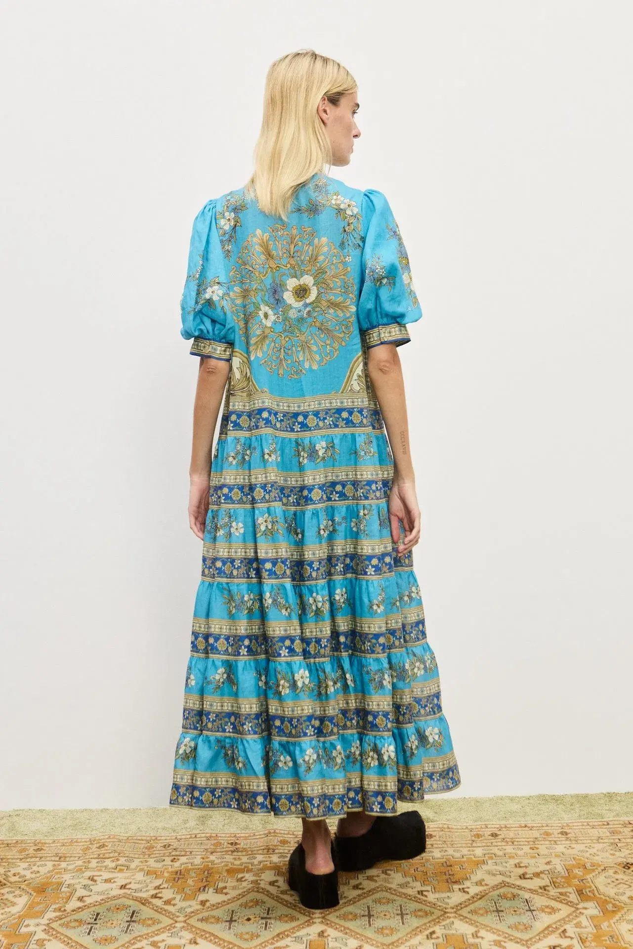 Alemais Cassie Tiered Midi Dress Blue Floral Print Size 10 - Image 2