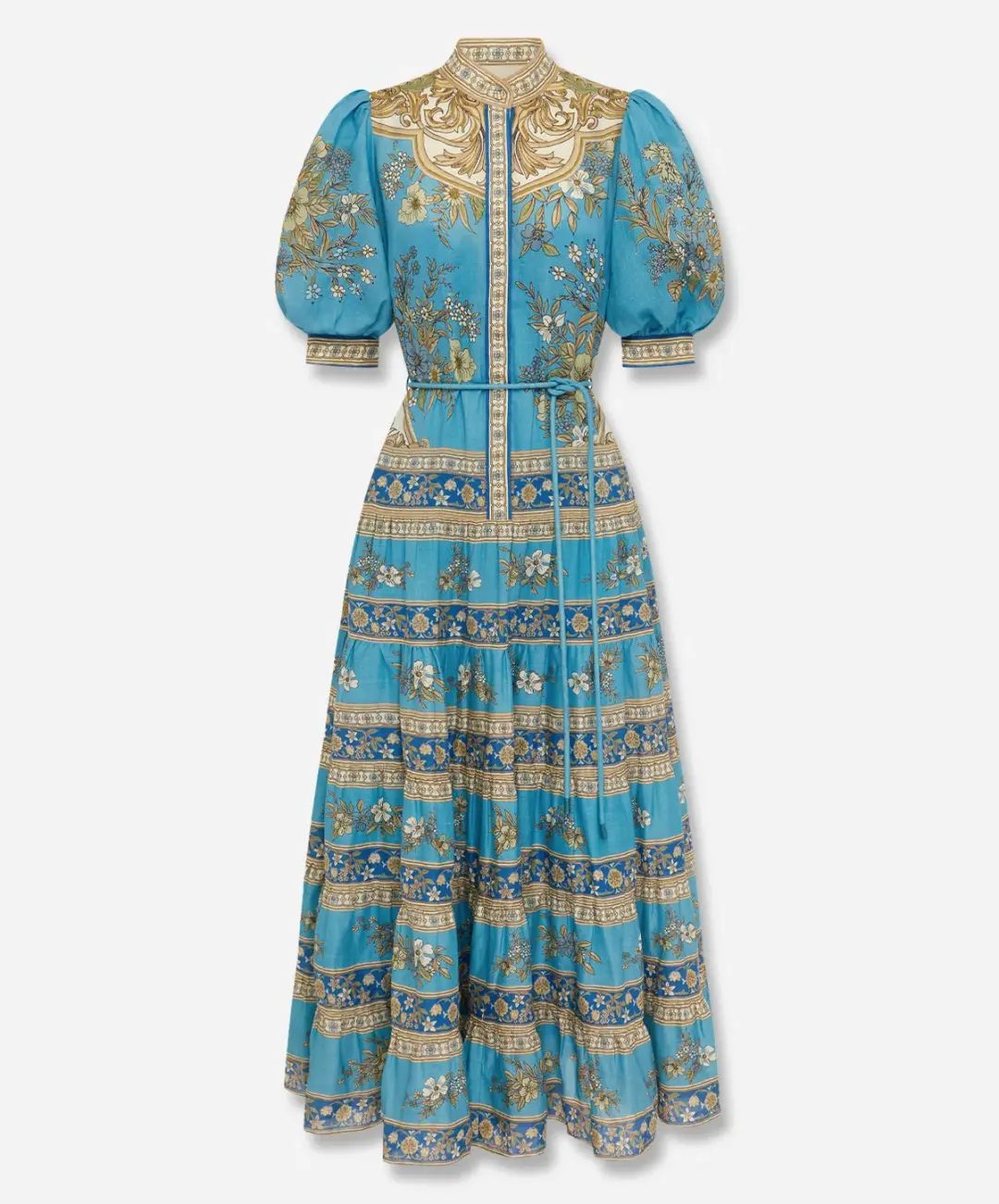 Alemais Cassie Tiered Midi Dress Blue Floral Print Size 10 for rent on The Volte - main image