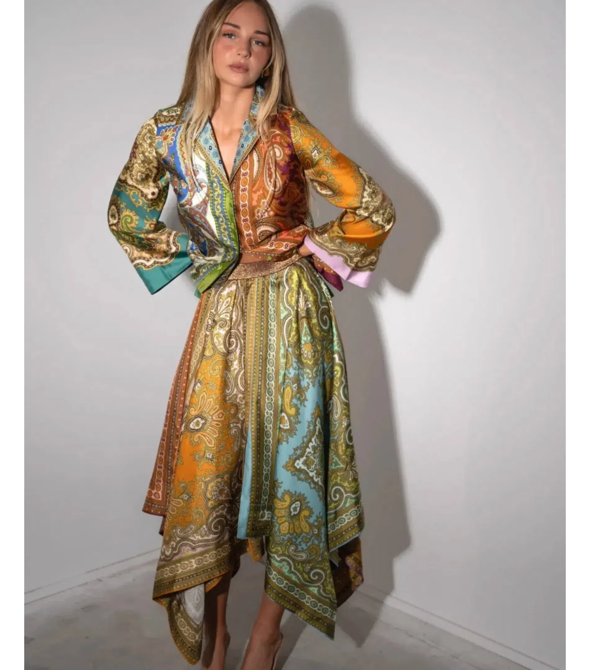 Alemais Clemenza Spliced Silk Shirt and Scarf Skirt Set Multi Size AU 8 - Image 4