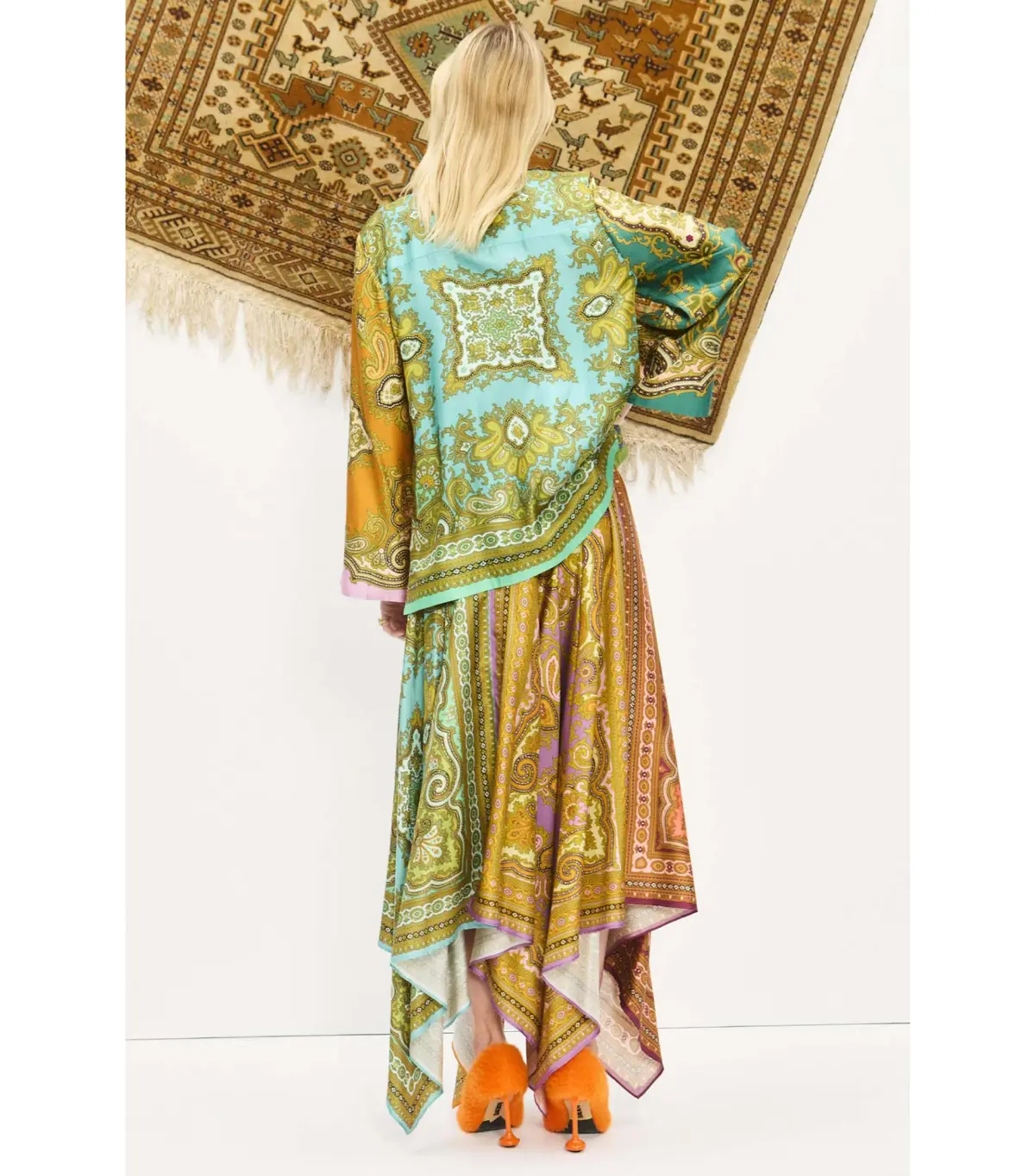 Alemais Clemenza Spliced Silk Shirt and Scarf Skirt Set Multi Size AU 8 - Image 2