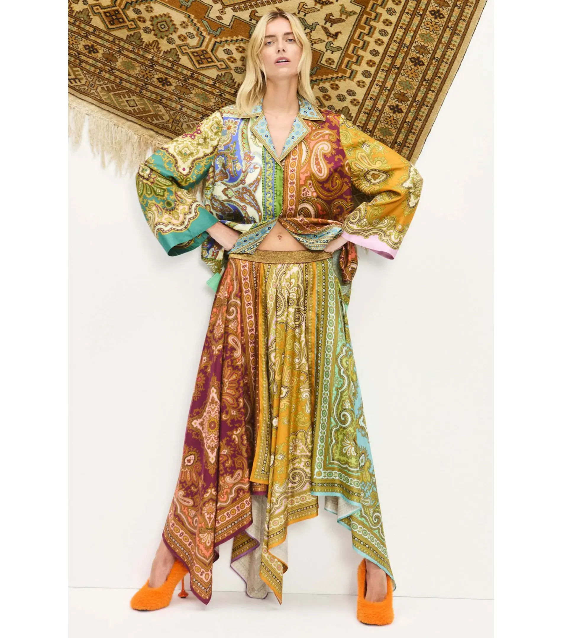 Alemais Clemenza Spliced Silk Shirt and Scarf Skirt Set Multi Size AU 8 - Image 1