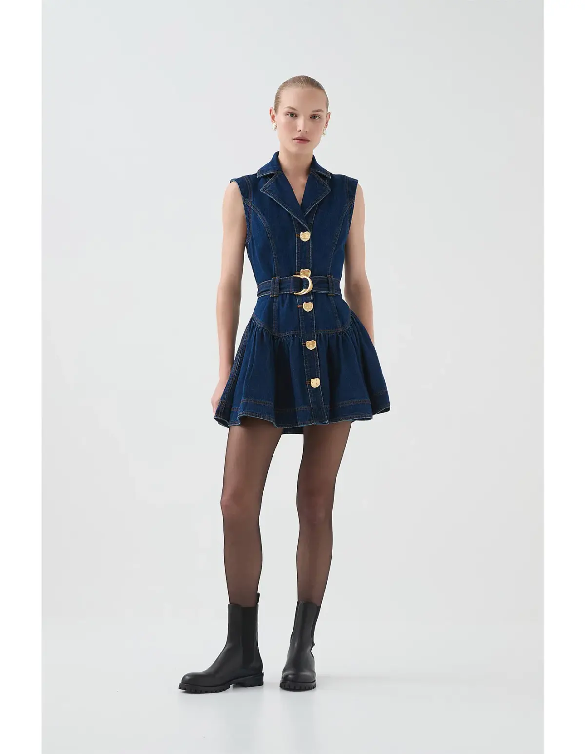 Aje Elena Belted Denim Mini Dress in Dark Classic Wash Size 10/M - Image 1