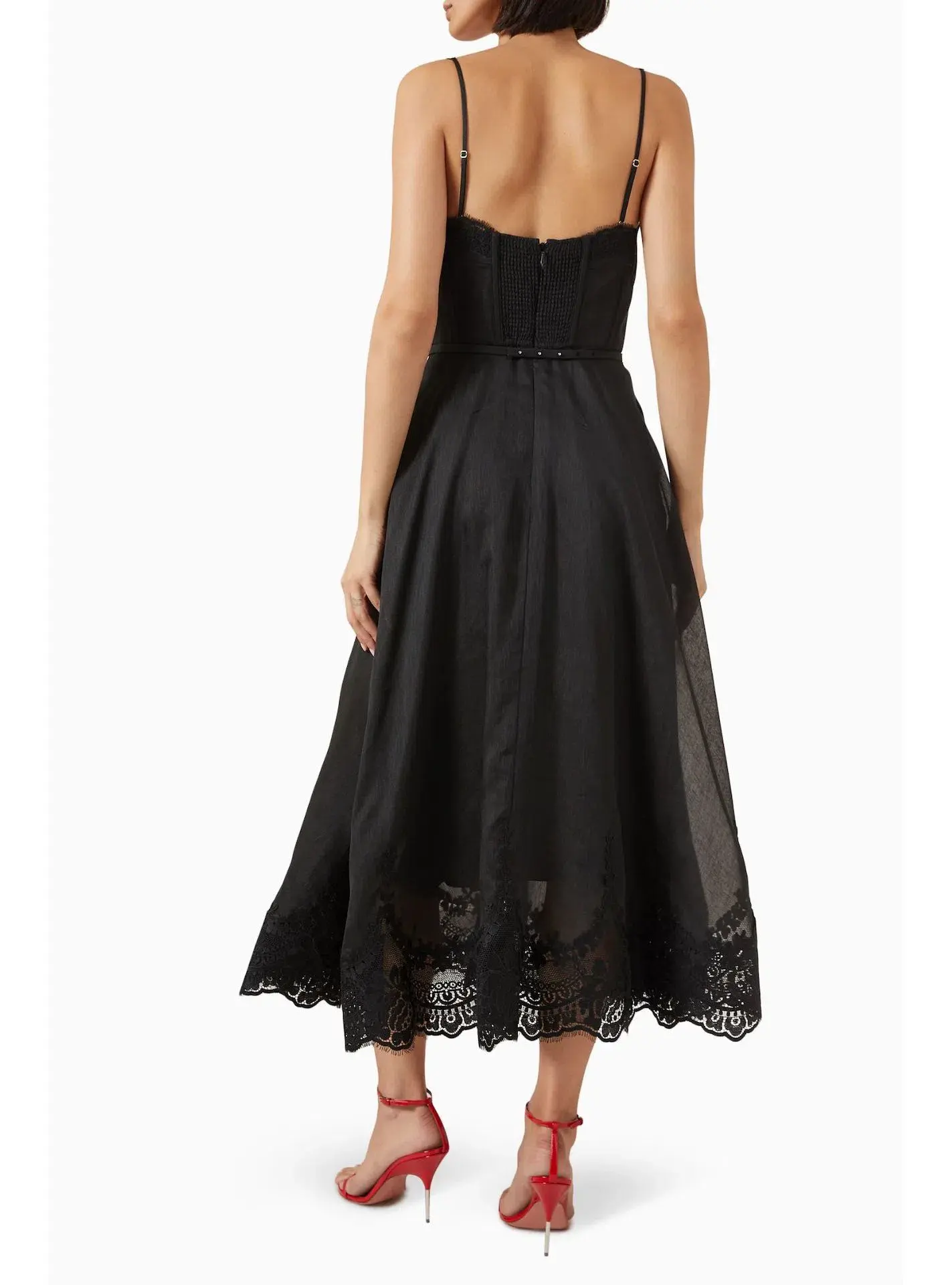 Zimmermann Hypnotic Lace Trim Midi Gown in Black Size 2 / AU 12 - Image 3