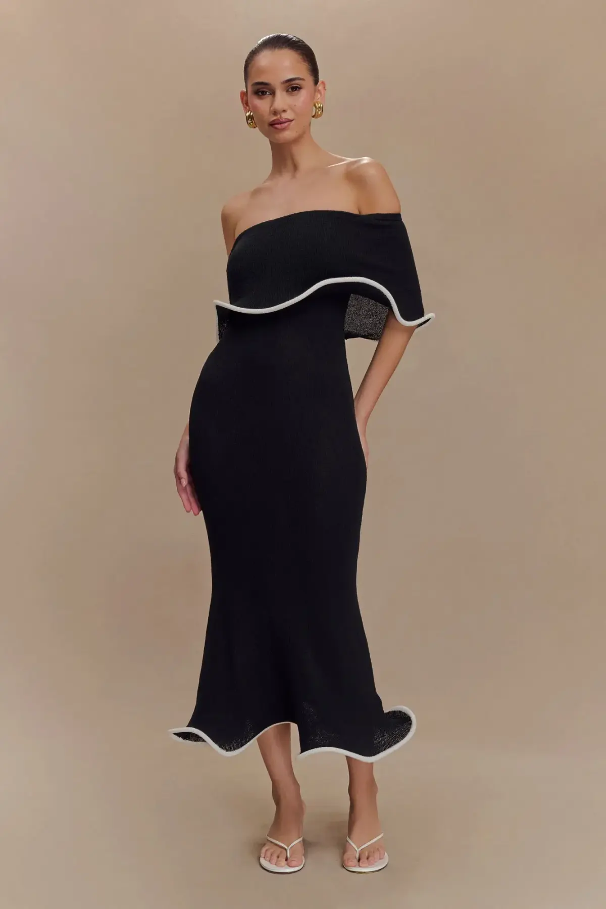 MESHKI Molly Off Shoulder Knit Midi Dress Black Size S / Size AU 8 - Image 1