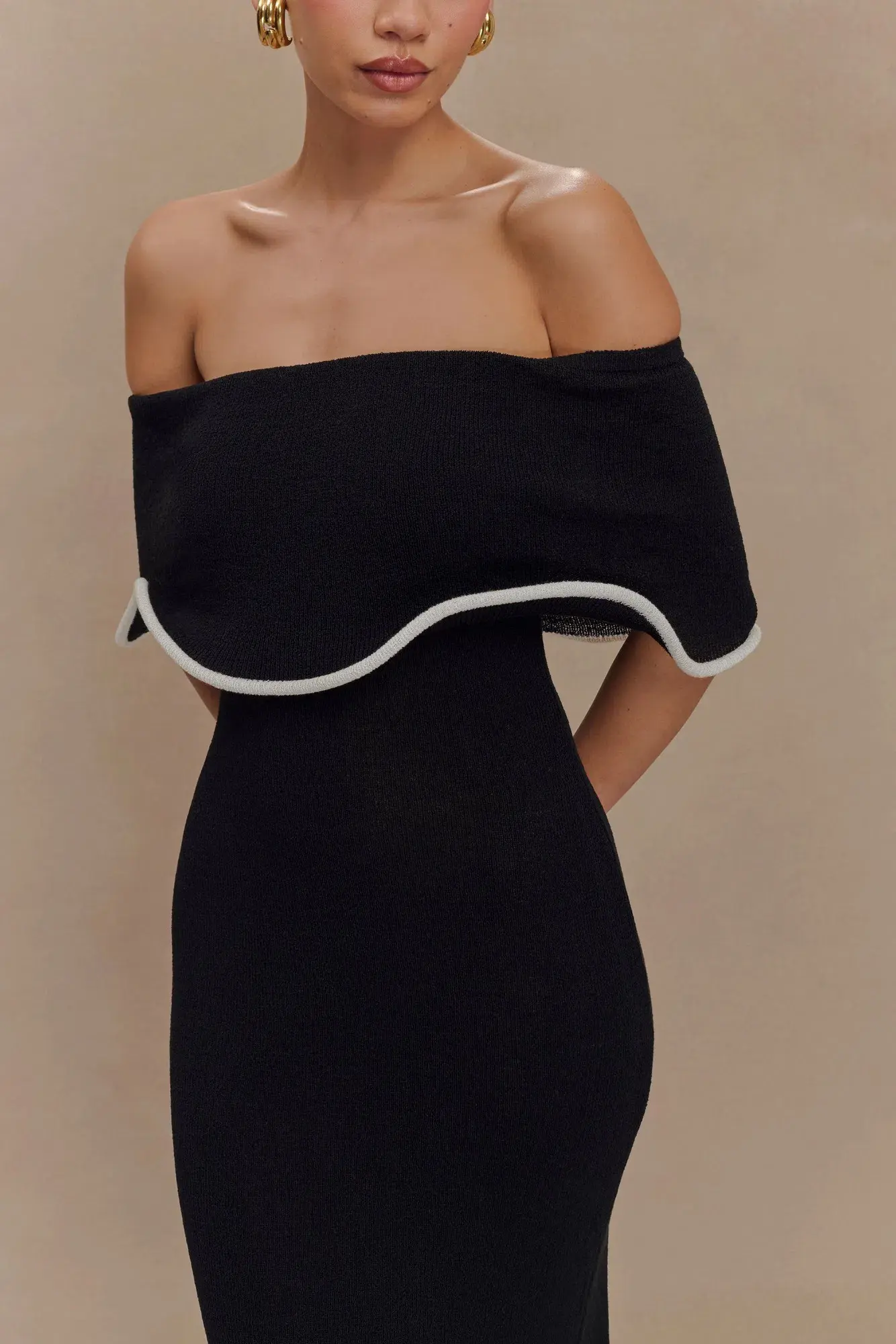 MESHKI Molly Off Shoulder Knit Midi Dress Black Size S / Size AU 8 - Image 4