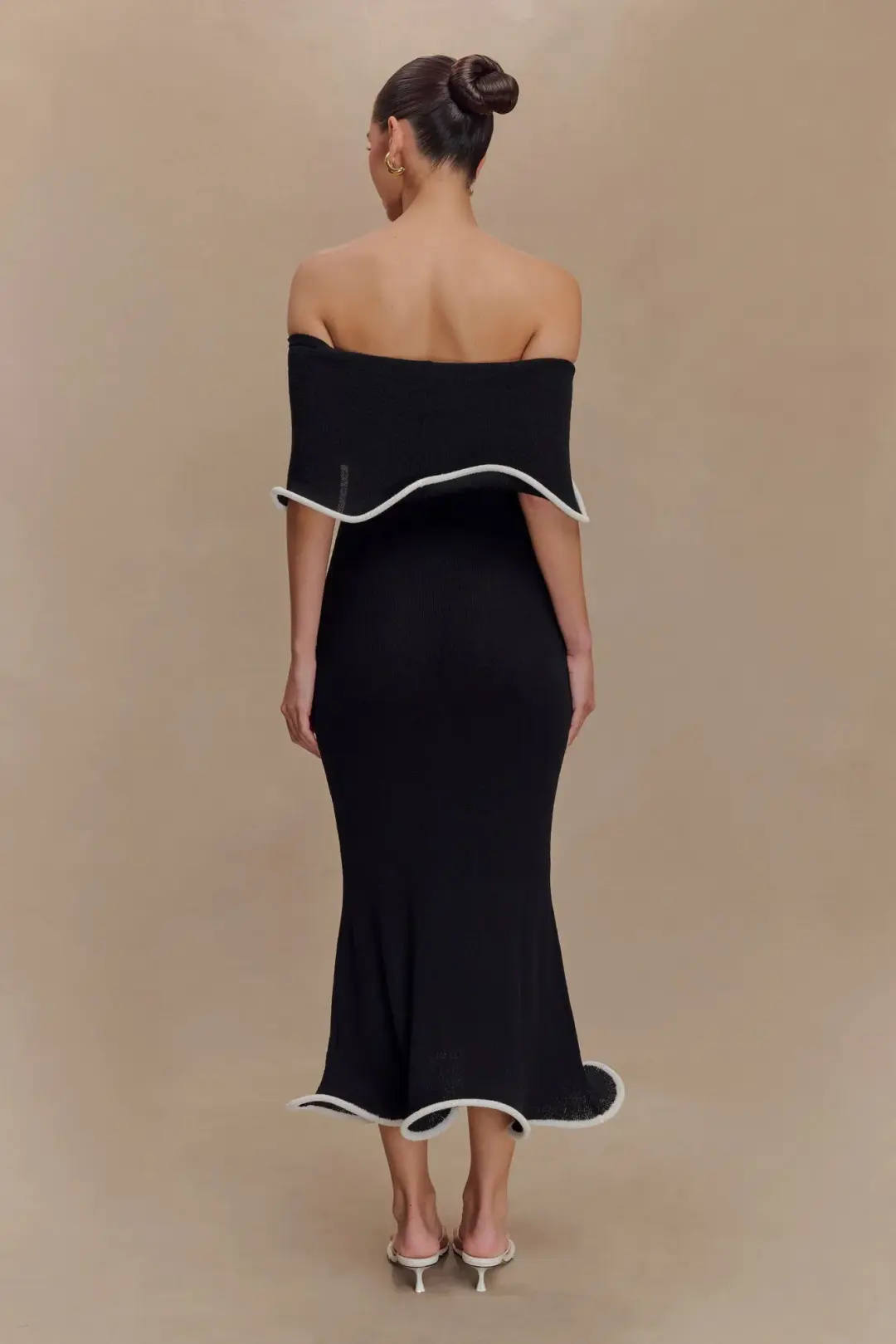 MESHKI Molly Off Shoulder Knit Midi Dress Black Size S / Size AU 8 for rent on The Volte - main image