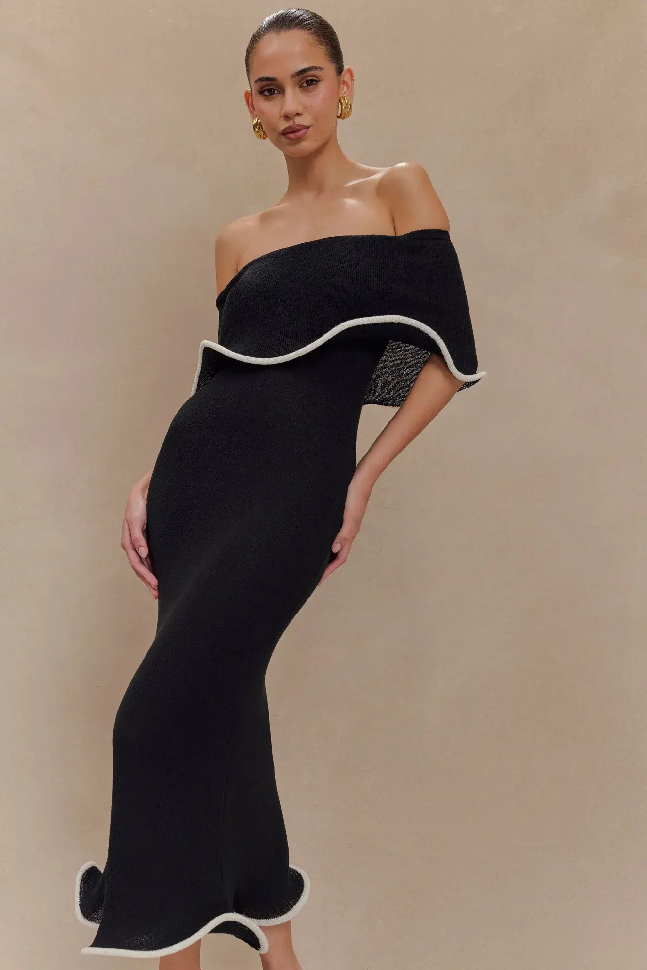 MESHKI Molly Off Shoulder Knit Midi Dress Black Size S / Size AU 8 - Image 3