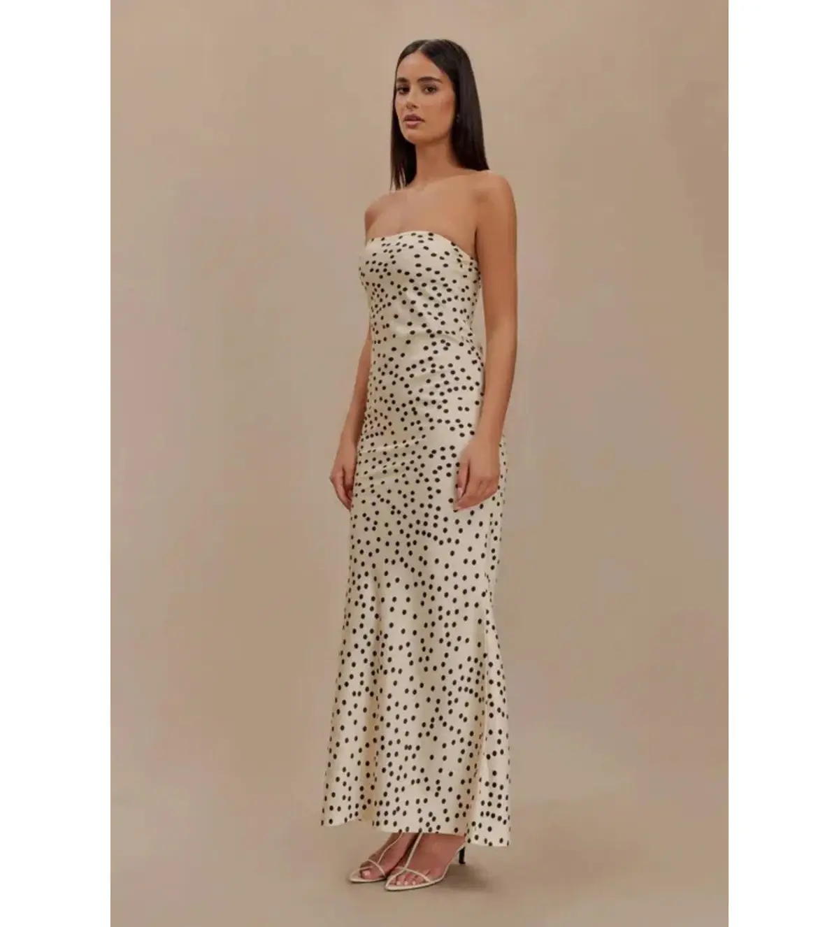 MESHKI Claudette Strapless Satin Maxi Dress Polka Dot Print Size S AU 8 - Image 2