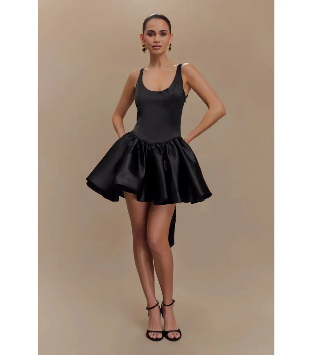 Meshki Felicia Satin Mini Dress With Bow in Black Size 8/S  for rent on The Volte - main image