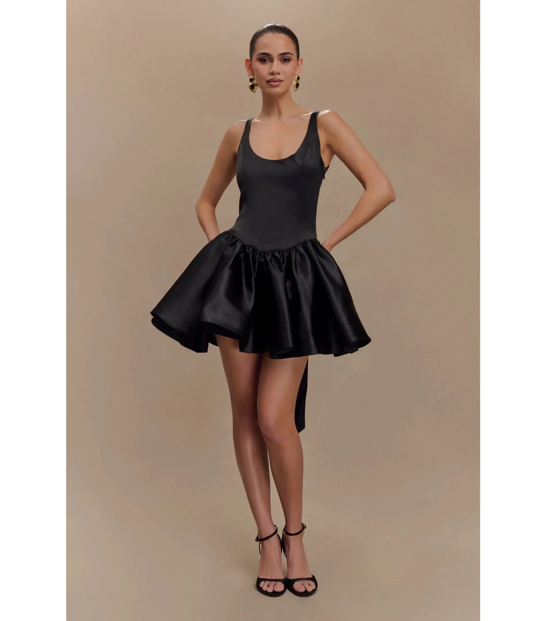 Meshki Felicia Satin Mini Dress With Bow in Black Size 8/S  - Image 1