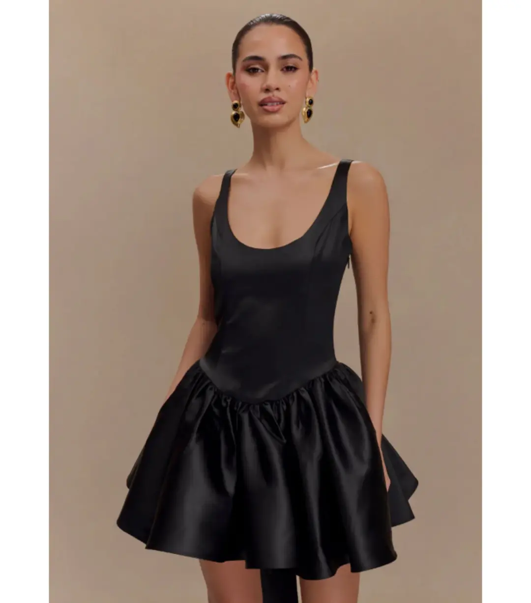 Meshki Felicia Satin Mini Dress With Bow in Black Size 8/S  for rent on The Volte - main image
