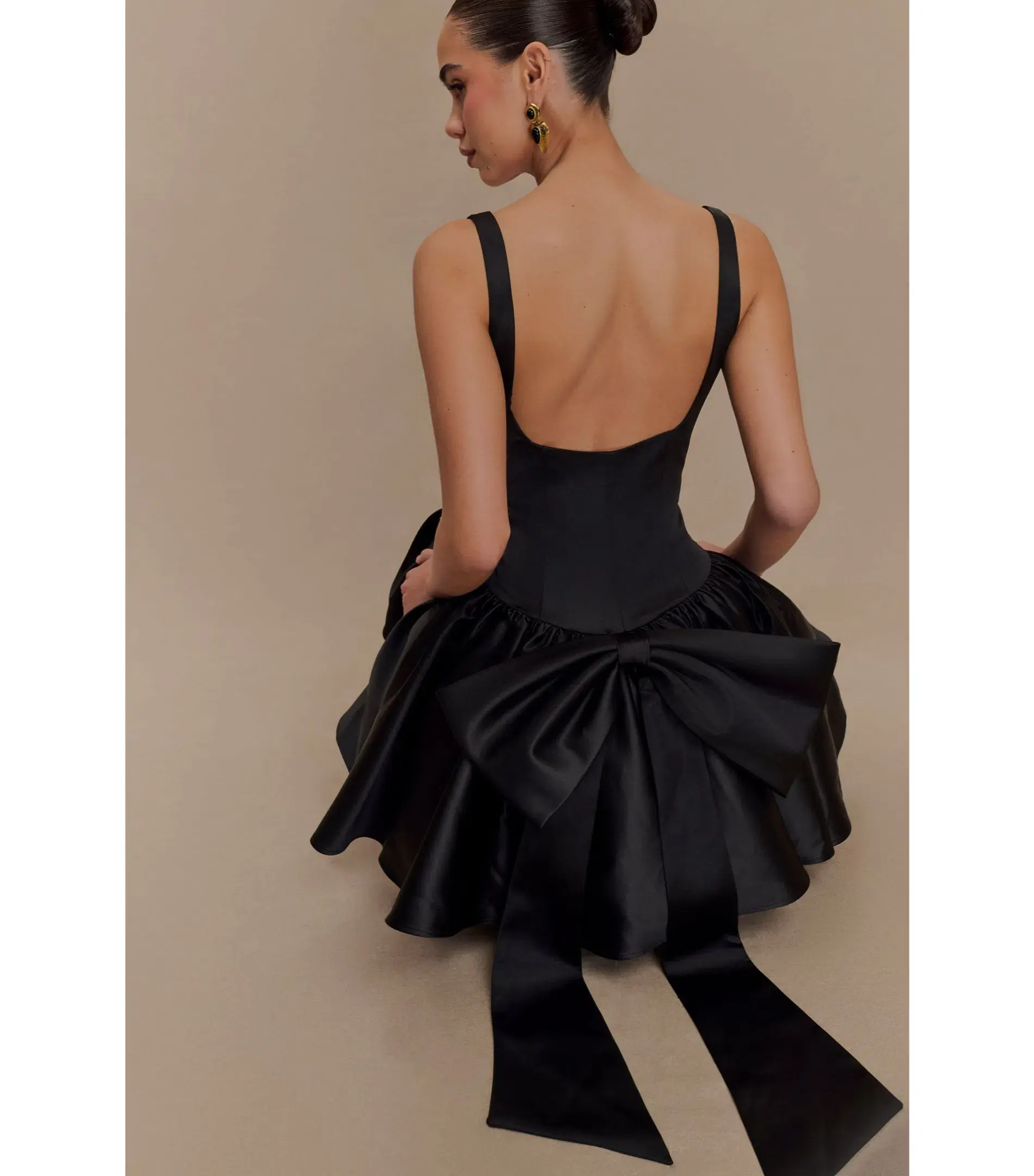 Meshki Felicia Satin Mini Dress With Bow in Black Size 8/S  - Image 3