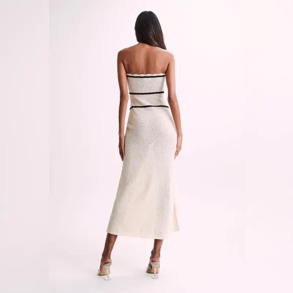 Strapless Knit Midi Dress With bow in Cream Size 12/L for rent on The Volte - main image