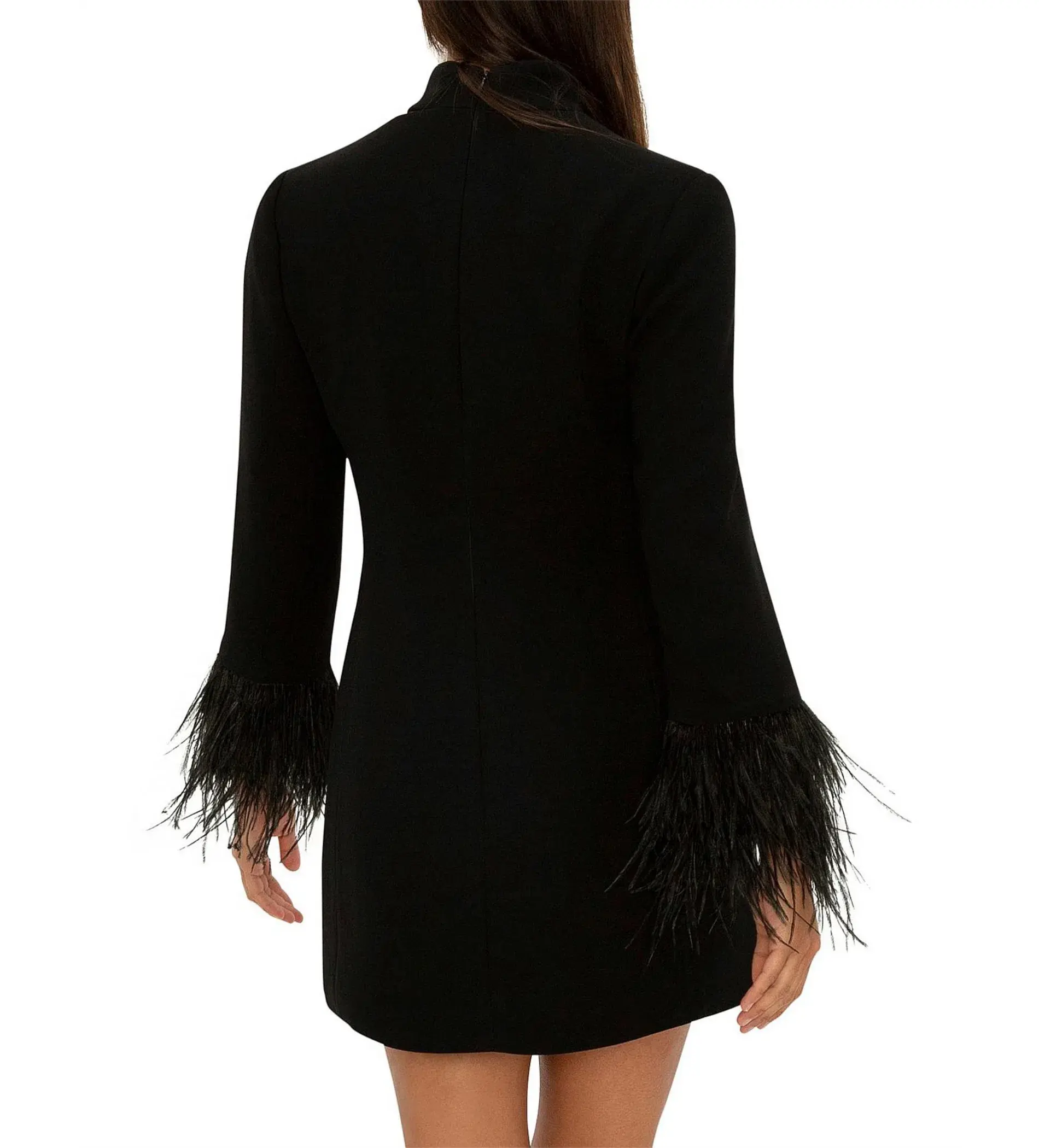 Carla Zampatti Feather Trim Mini Dress Black Size 6 - Image 4
