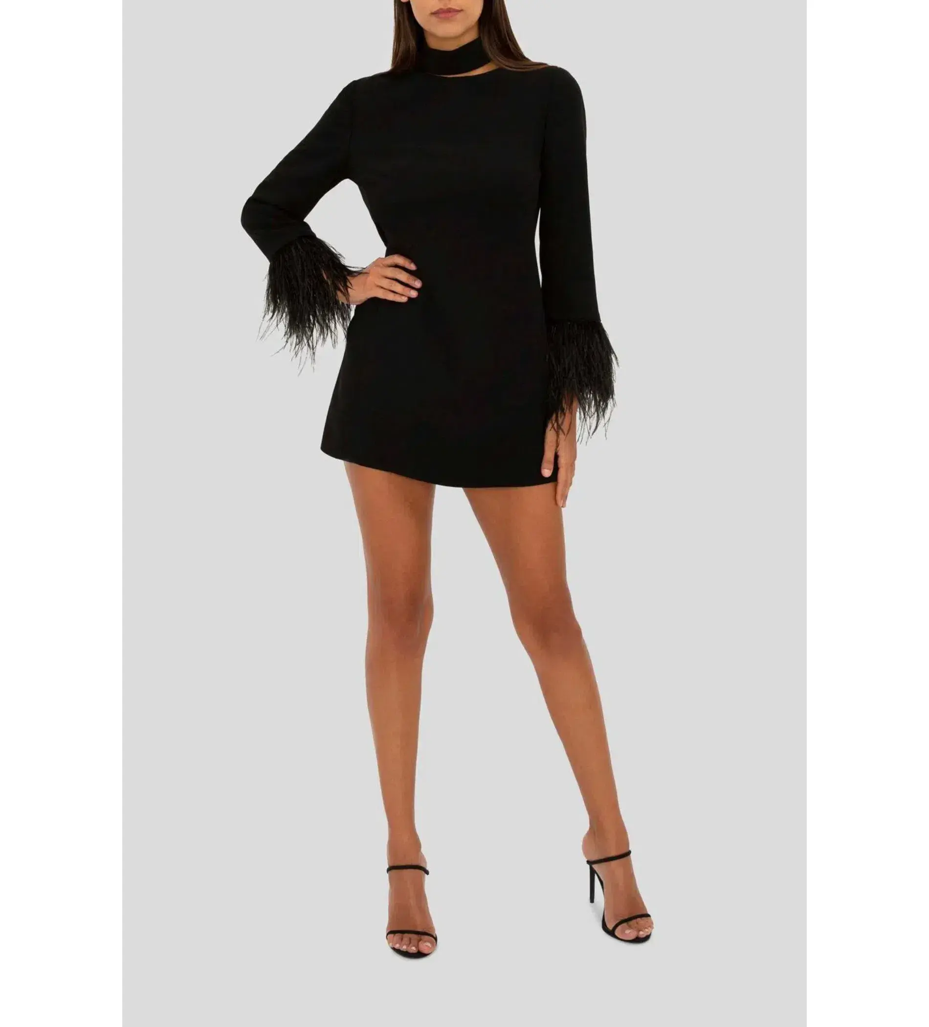 Carla Zampatti Feather Trim Mini Dress Black Size 6 - Image 1