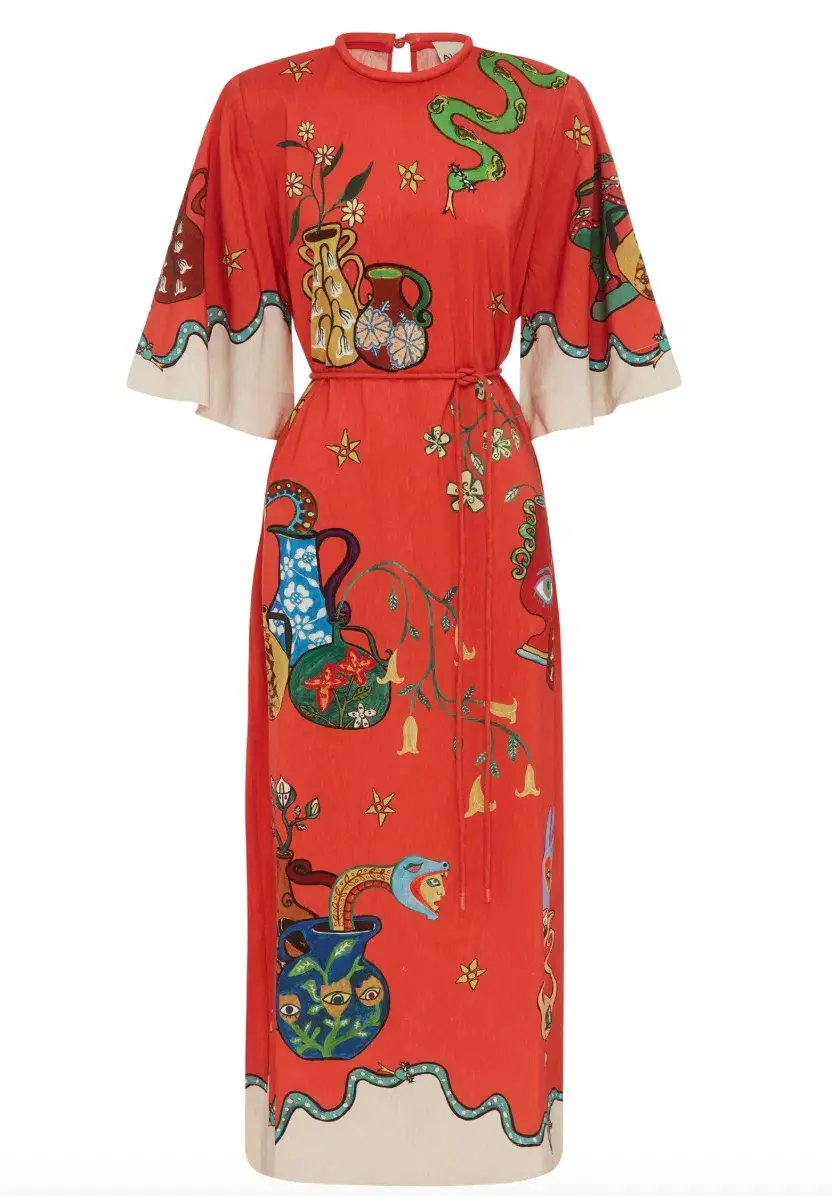 Alémais Rose Tee Midi Dress Red Print Size AU 14 - Image 4
