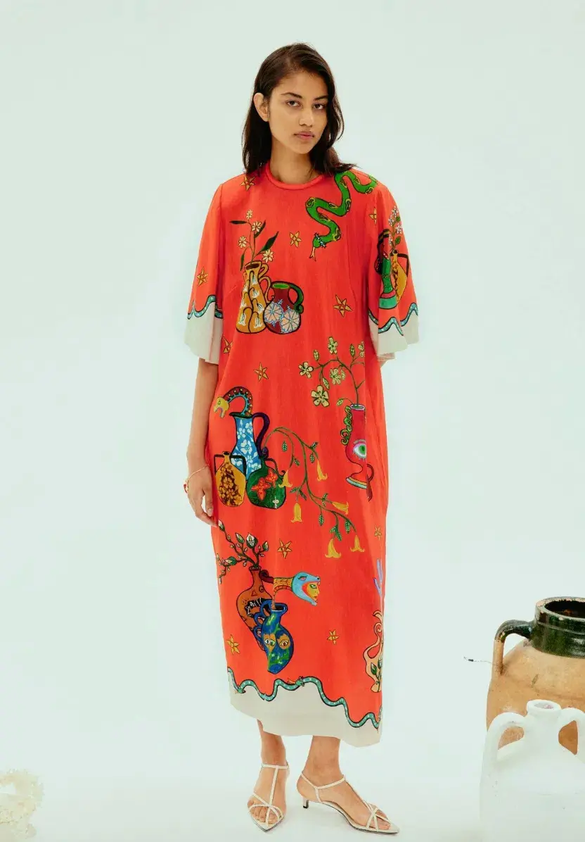 Alémais Rose Tee Midi Dress Red Print Size AU 14 - Image 1