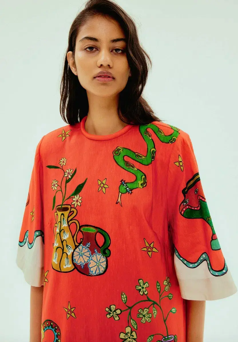 Alémais Rose Tee Midi Dress Red Print Size AU 14 - Image 3
