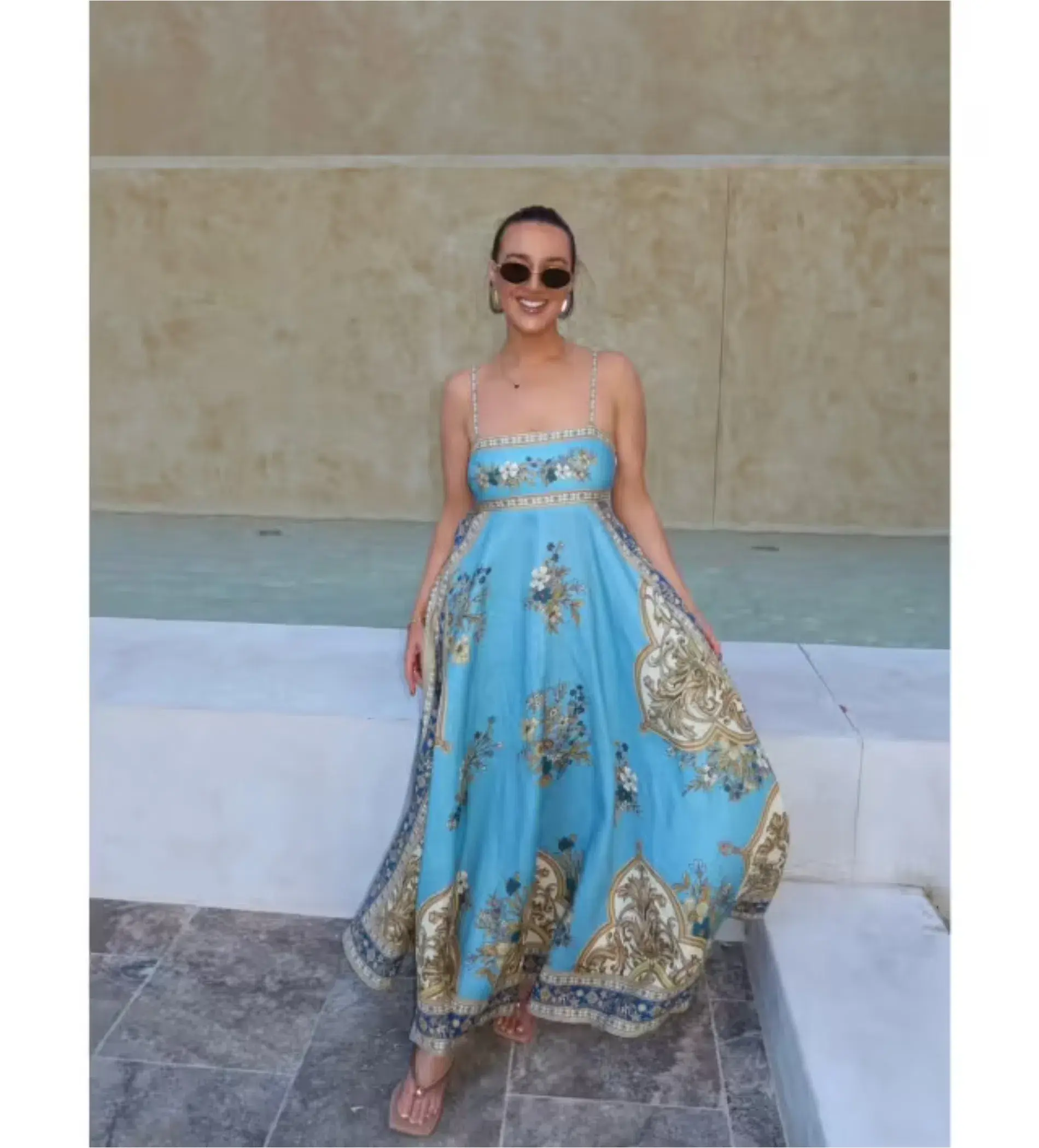Alemais x La Sirena Exclusive Cassie Midi Sundress Blue Floral Size AU 14 - Image 1