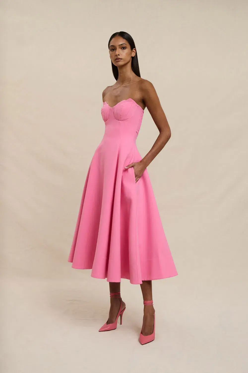 By Johnny Venus Shell Strapless Midi Dress Pink Size 6 - Image 3
