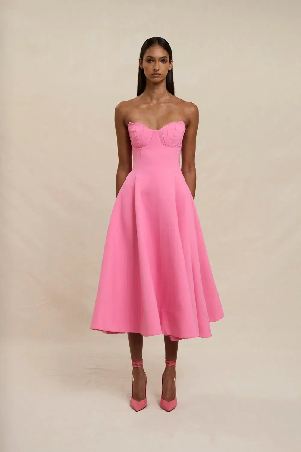 By Johnny Venus Shell Strapless Midi Dress Pink Size 6 - Image 2