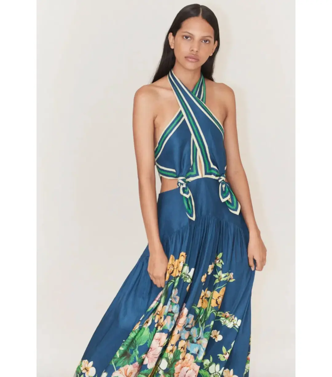 Alemais Lyla Halter Midi Dress Blue Size AU 12 for rent on The Volte - main image