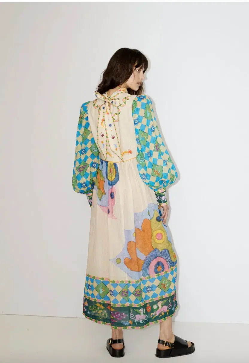 Alemais Lou Balloon Sleeve Midi Dress Multi Size AU 10 - Image 3