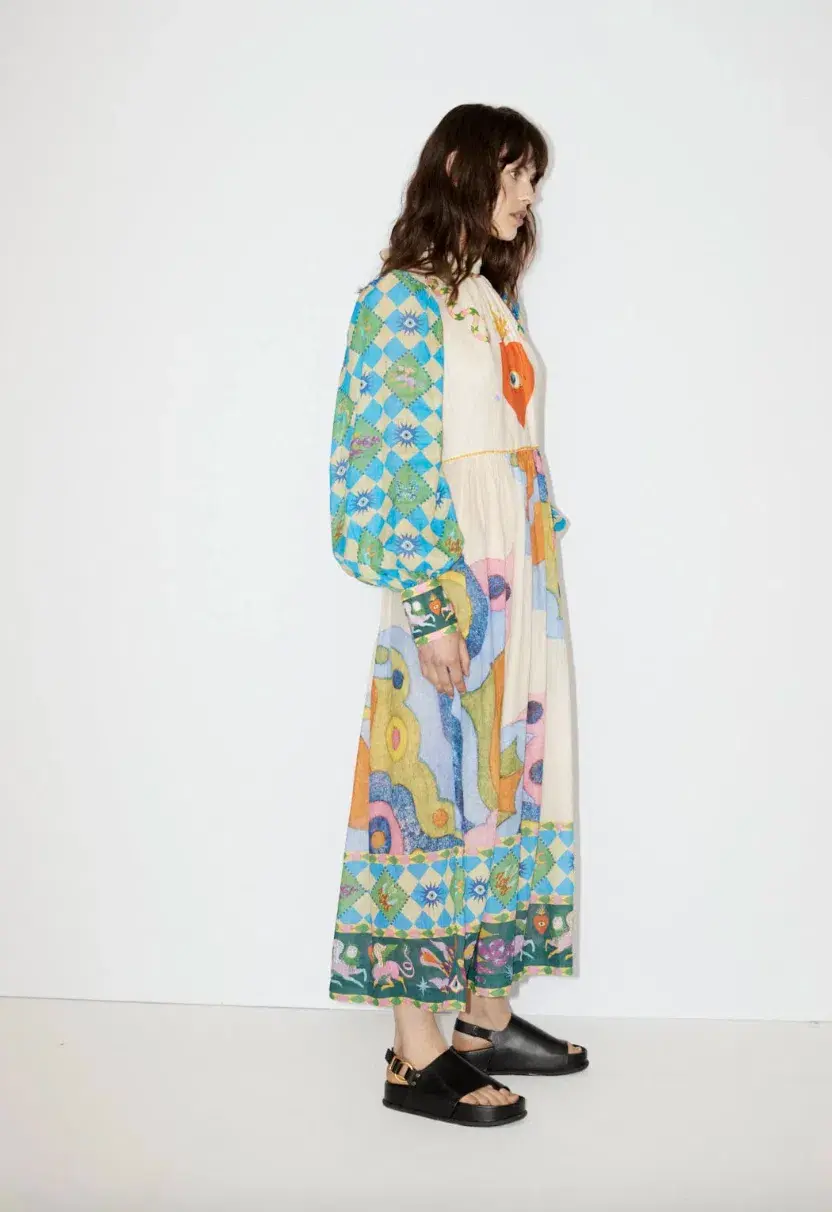 Alemais Lou Balloon Sleeve Midi Dress Multi Size AU 10 - Image 2