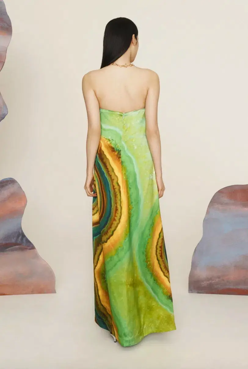 Alémais Iris Maxi Strapless Gown Green Print Size 16 - Image 3