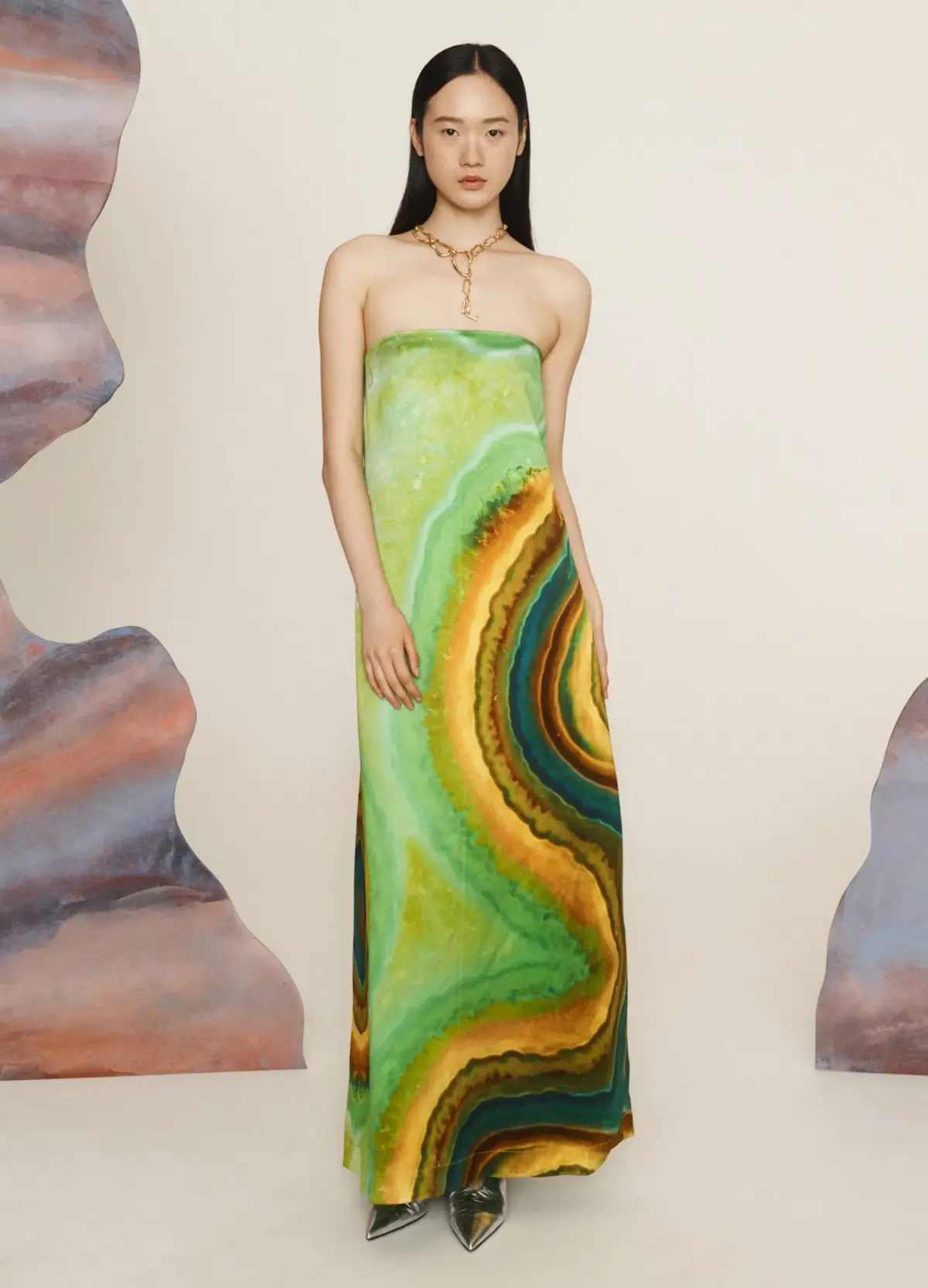 Alémais Iris Maxi Strapless Gown Green Print Size 16 - Image 1