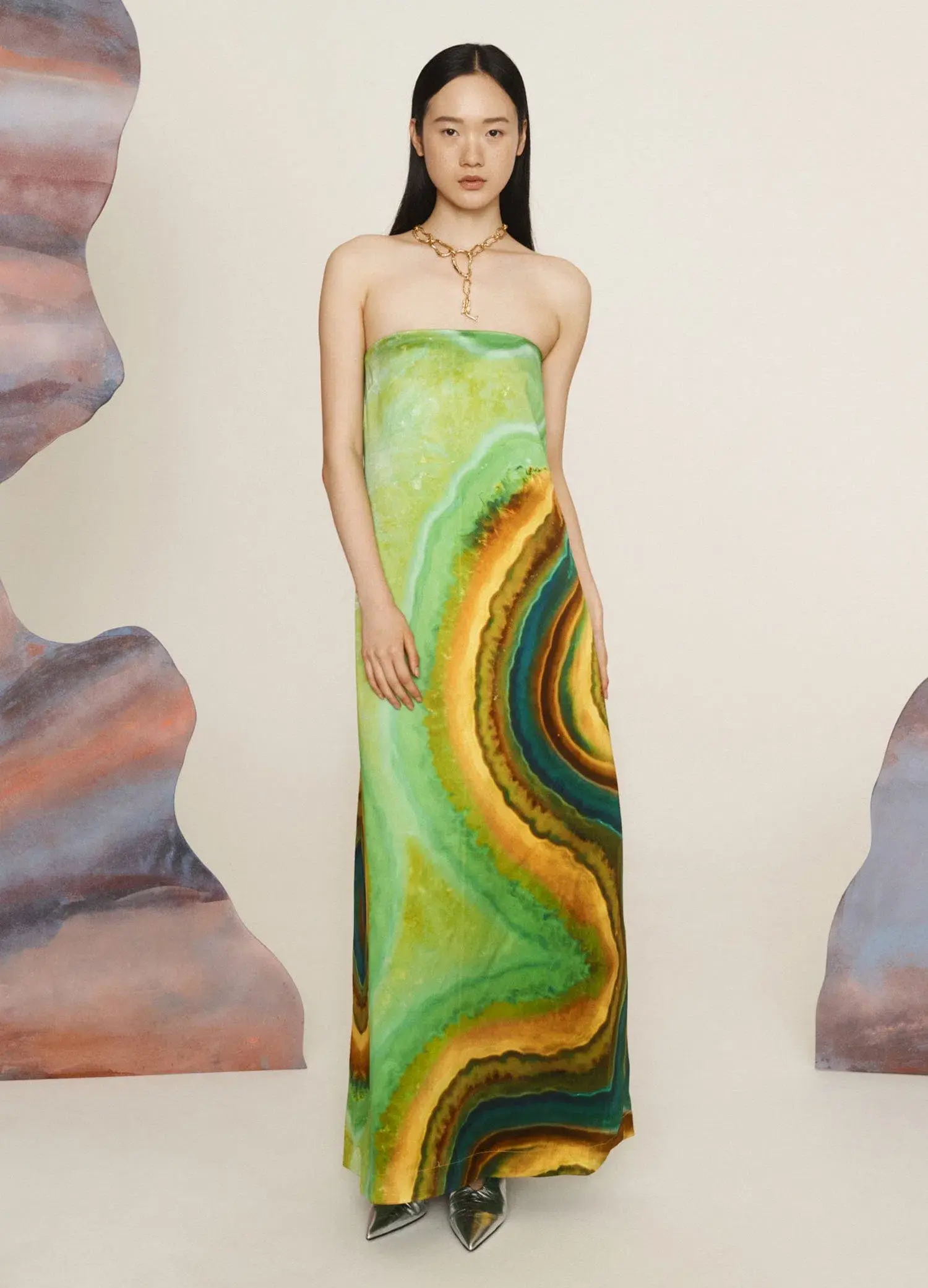 Alémais Iris Maxi Strapless Gown Green Print Size 16 - Image 1