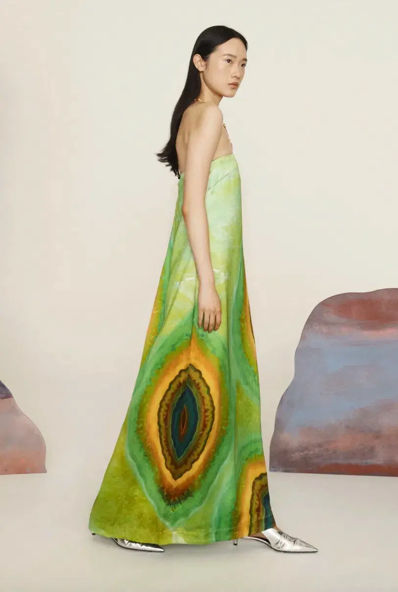 Alémais Iris Maxi Strapless Gown Green Print Size 16 - Image 4