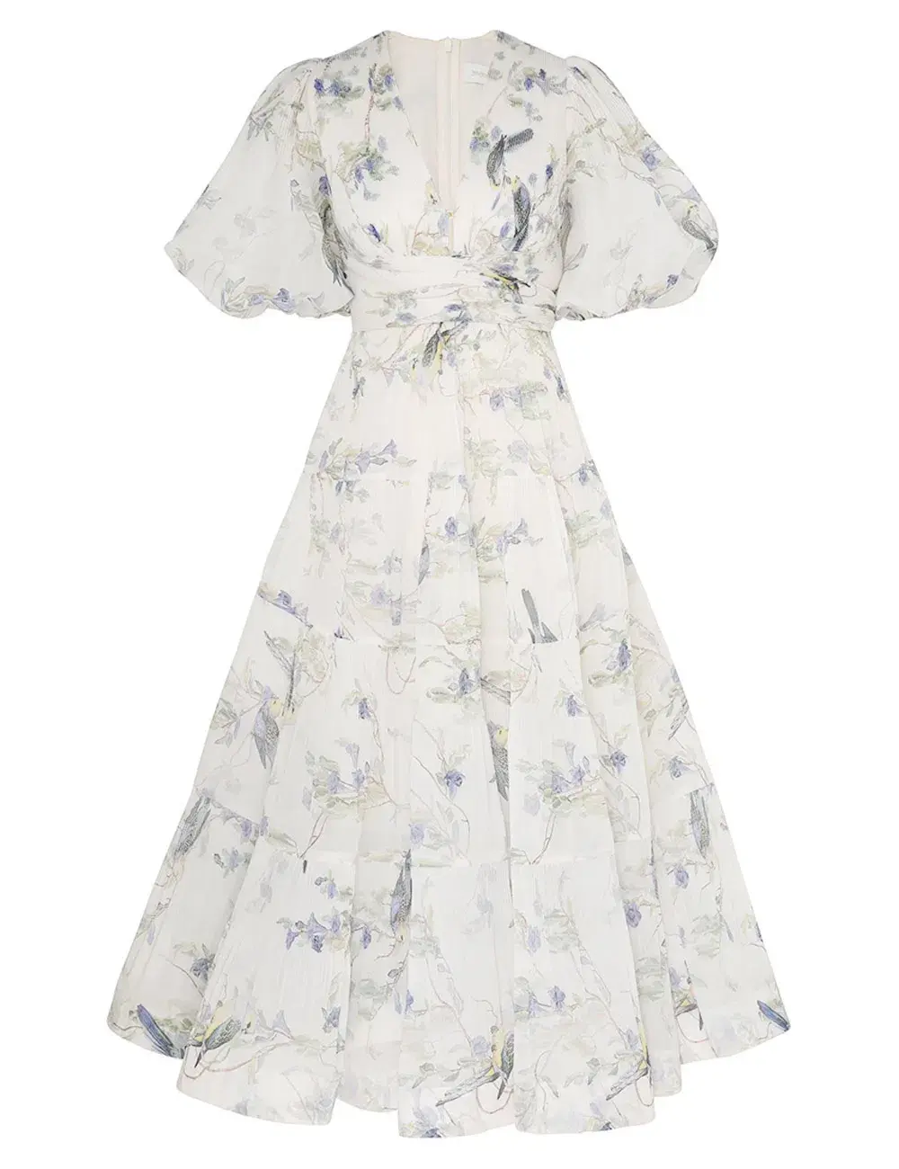 Zimmermann Pleated Midi Dress Blue Birds Size 3 AU 14 - Image 4