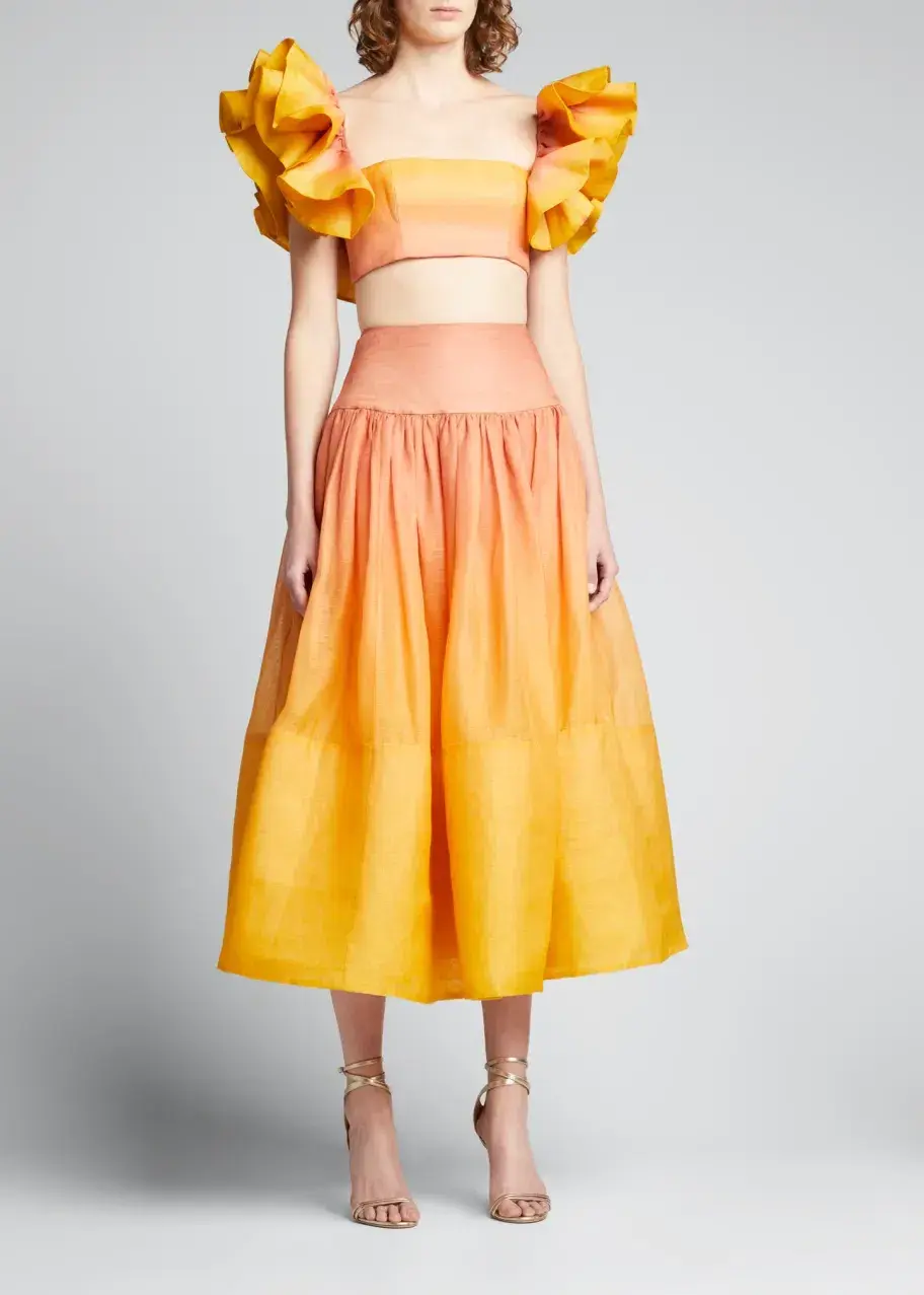 Zimmermann Postcard Ruffle Bodice and Maxi Skirt Set Orange Size AU 12 - Image 1