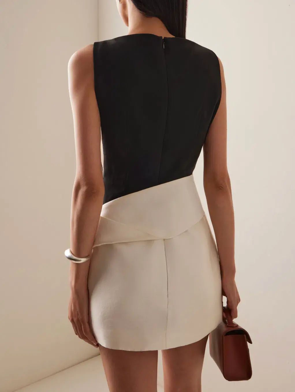 Rachel Gilbert Rikki Foldover Stretch-crepe Mini Dress In Black & white AU 6  - Image 2