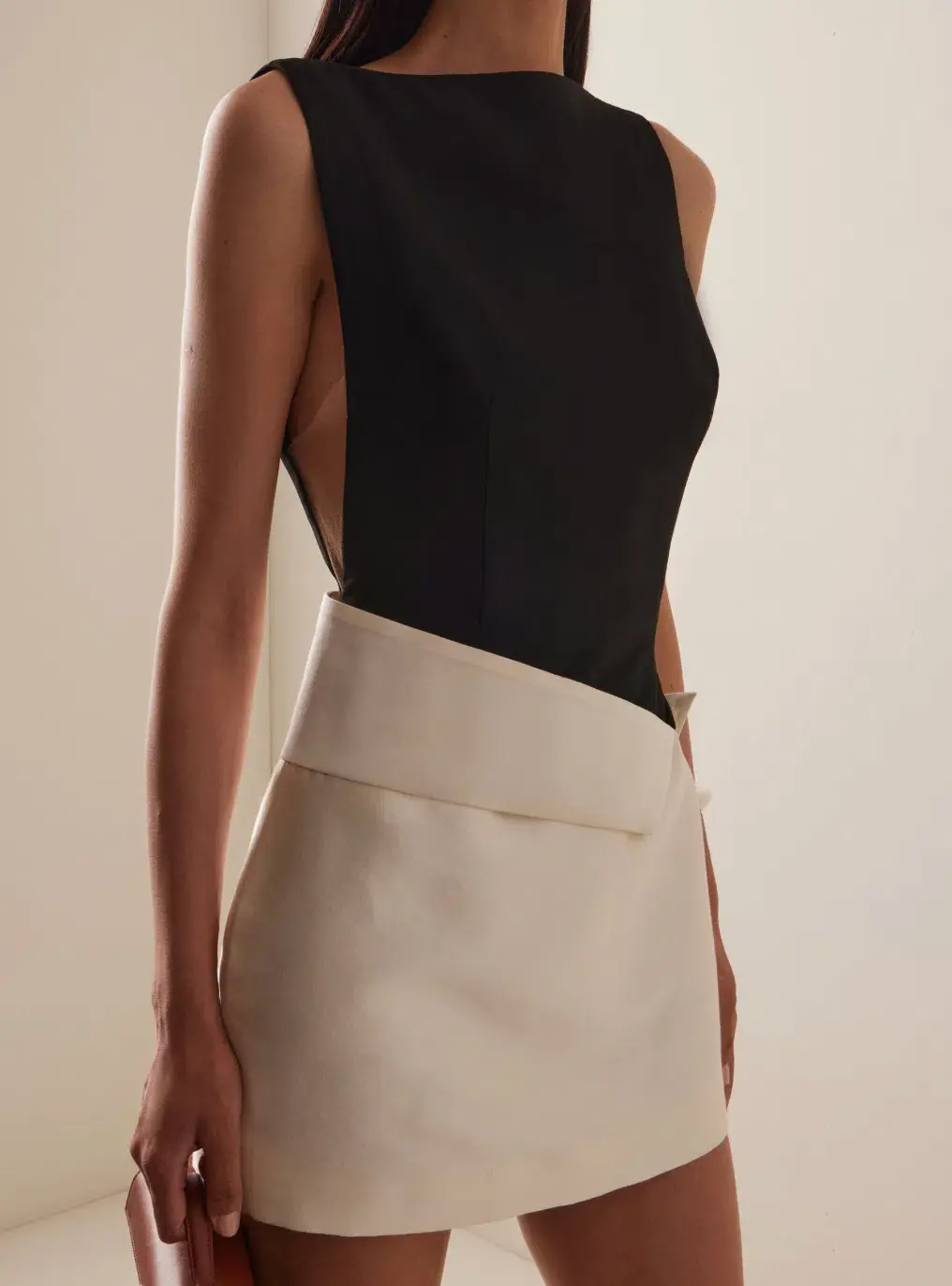 Rachel Gilbert Rikki Foldover Stretch-crepe Mini Dress In Black & white AU 6  - Image 1