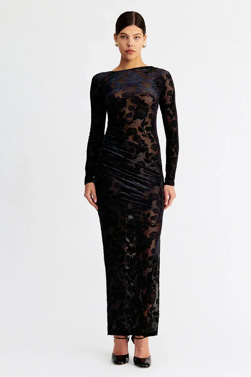 Suboo Helena Long Sleeve Ruched Maxi Black Size 8 for rent on The Volte - main image