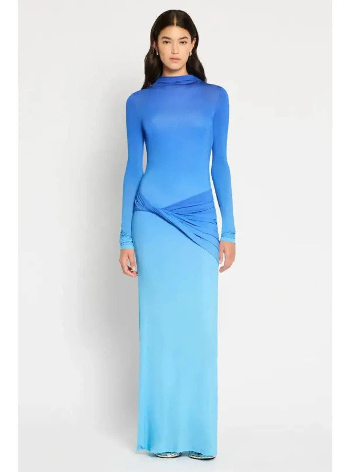 Sass & Bide Life Form Jersey Maxi Gown in Ombre Blue Size 10 - Image 1