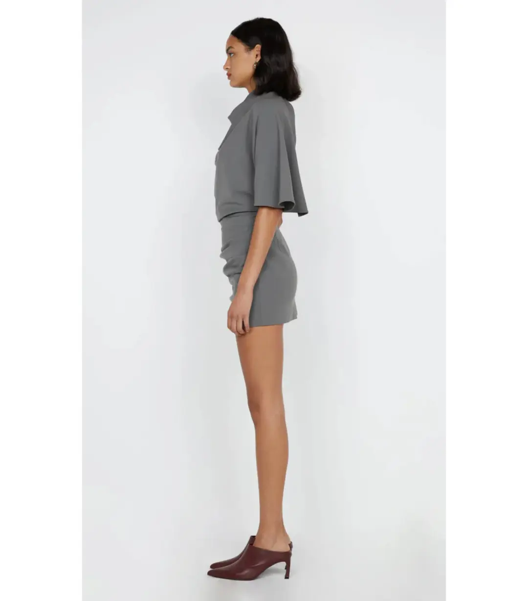 Bec & Bridge Sanja Asym Mini Dress Elephant Grey Size AU 6 for rent on The Volte - main image