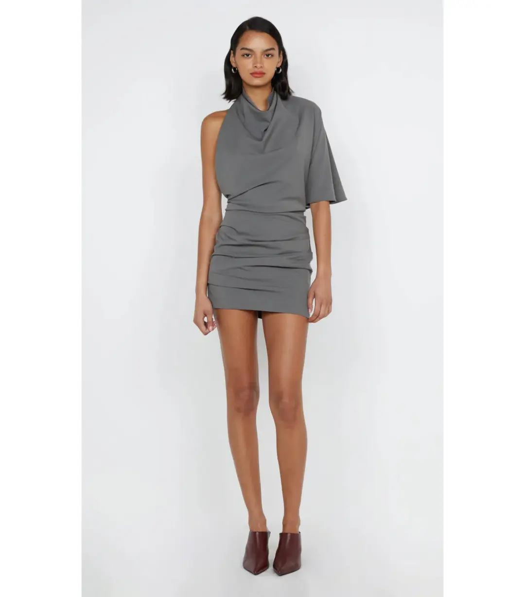 Bec & Bridge Sanja Asym Mini Dress Elephant Grey Size AU 6 for rent on The Volte - main image