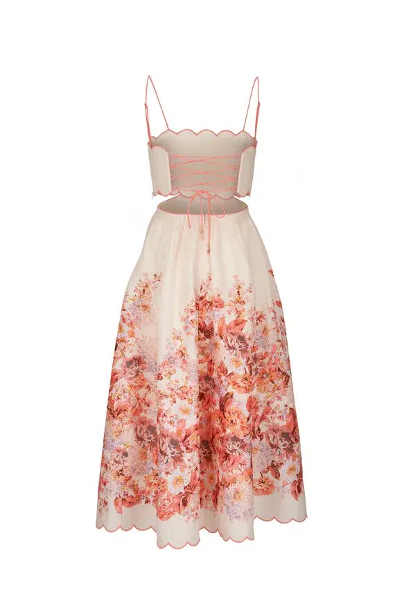 Zimmermann Devi Scallop Midi Dress Cream Floral Size 2 / AU 12 - Image 3