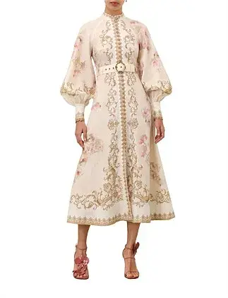 Zimmernmann Hypnotic Buttoned Midi Dress Cream Peony for rent on The Volte - main image