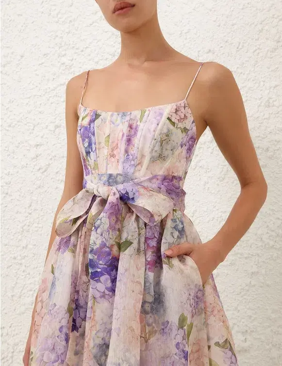 Zimmermann Dawning Corset Midi Dress Multi Hydrangea Size 3 / AU 14 - Image 3