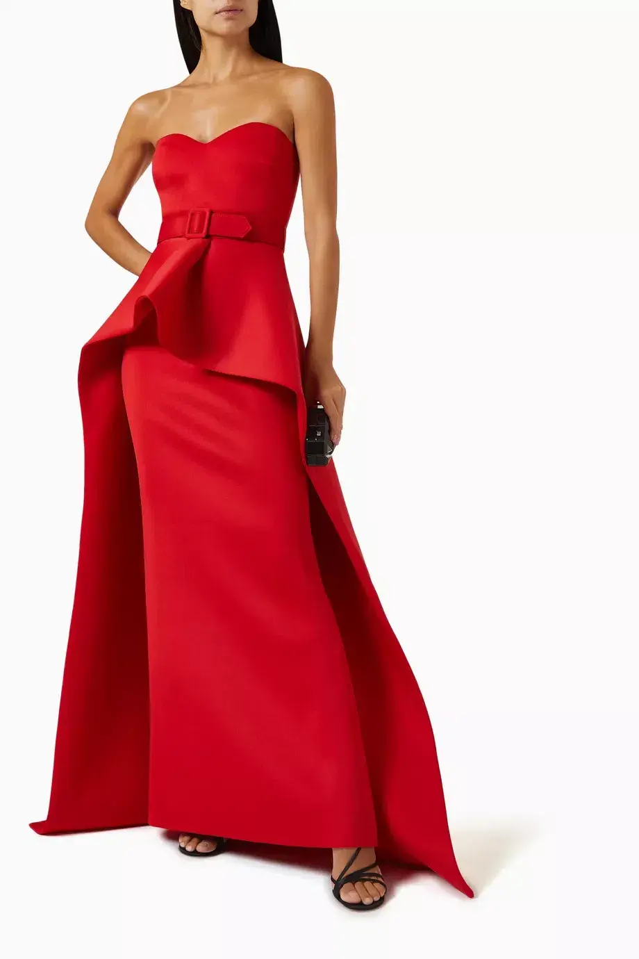 Badgley Mischka Strapless Elongated Peplum Gown in Scuba Red Size  US 8 / AU 12 for rent on The Volte - main image