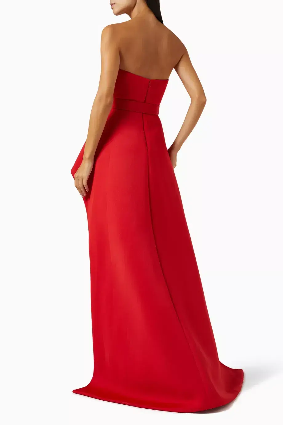 Badgley Mischka Strapless Elongated Peplum Gown in Scuba Red Size  US 8 / AU 12 for rent on The Volte - main image