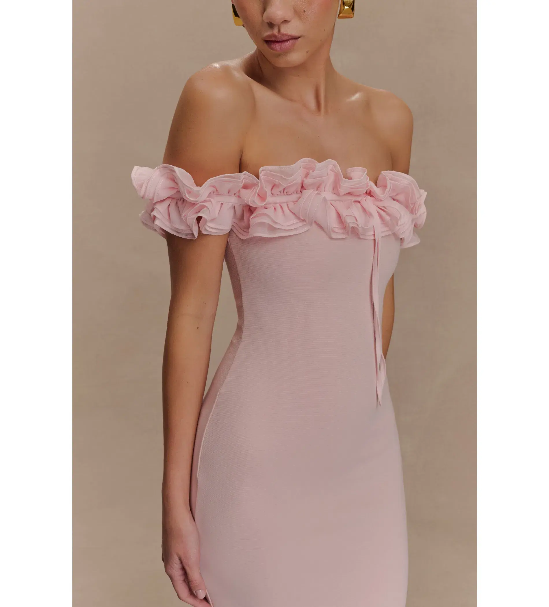 Meshki Nova Ruffle Off Shoulder Maxi Dress Ballet Pink Size 10 - Image 3