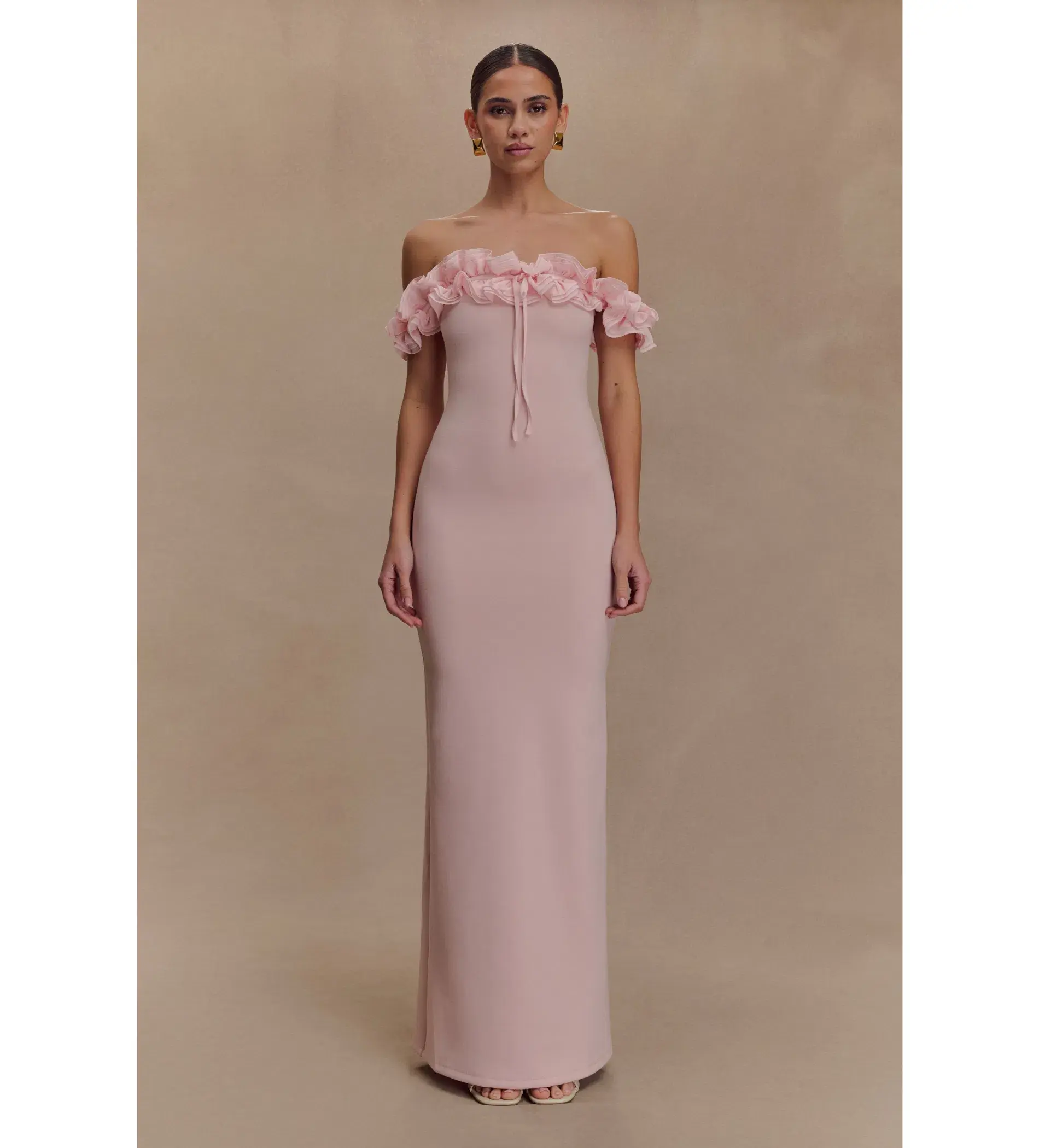 Meshki Nova Ruffle Off Shoulder Maxi Dress Ballet Pink Size 10 - Image 1
