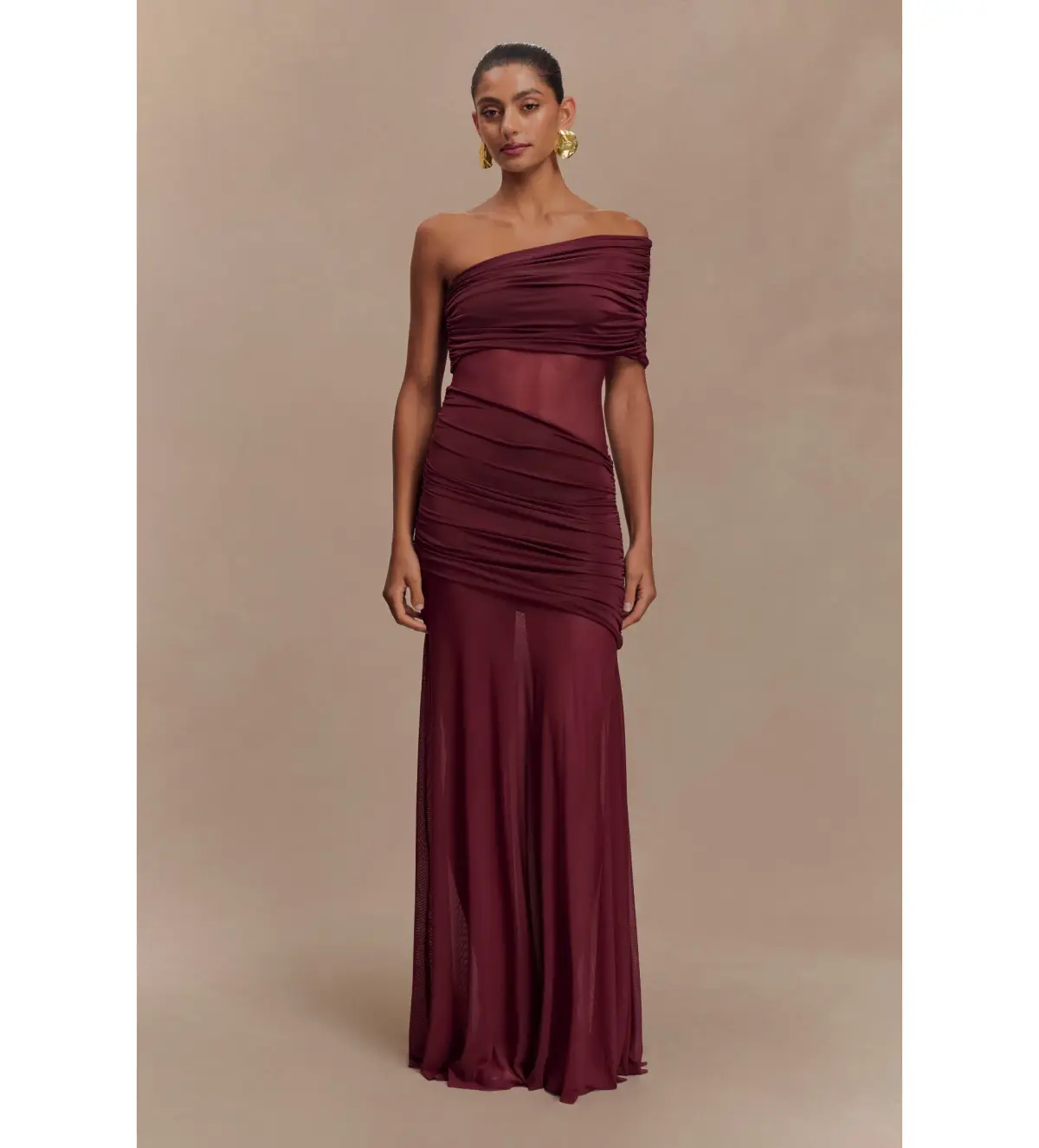 Meshki Dallas One Shoulder Mesh Maxi Dress Burgundy Size 8 - Image 1